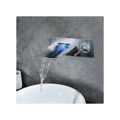 Toaryvino Brushed Nickel Wall Mount Bathtub Torneira LED Light Waterfall 97142 Shower Bathroom Sink Faucet,Mixers &Taps