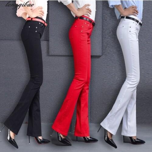 Spring and Autumn new stretch denim casual pants Ladies Slim pants temperament wide leg pantsTB13