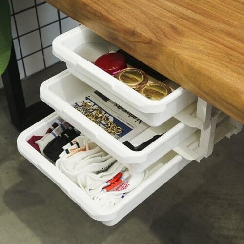 Under Desk Drawer Punch-free Double Layer Storage Box Self Stick Pen Stationery Organizer Home Office Large Storage Boxes