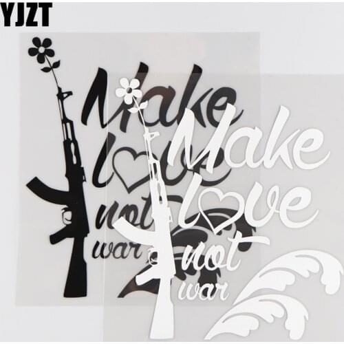 YJZT 13.2X14.9CM Make Love Not War Vinyl Car Sticker Decal Flower And Gun Decorates Black/Silver 4C-0067