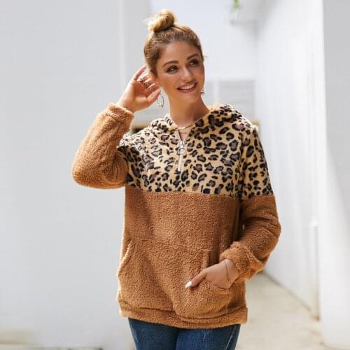 Womens tiger and leopard print hooded double-sided velvet belt pocket fashionable casual comfortable loose coat jacket