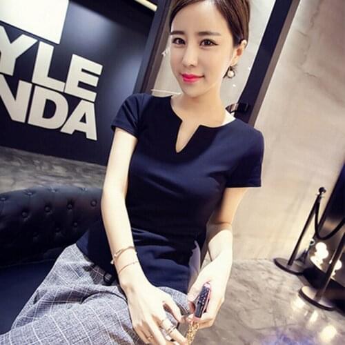 DAXIN T-shirt Women Autumn Cotton Female T Shirts V-Neck Solid Tops Casual Basic Lady Tees Plus Size 2XL