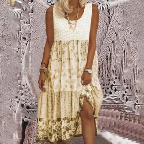 Casual Women Dress Sleeveless Round Neck Stitching Breathable Stretchy Maxi Summer Long Dress robe femme платье летнее женское