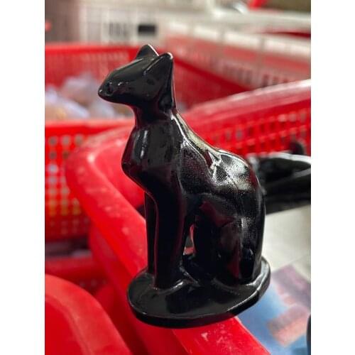 1pcs Natural obsidian stone carved cat animal ornaments Crystal quartz stone craft figurines home decor