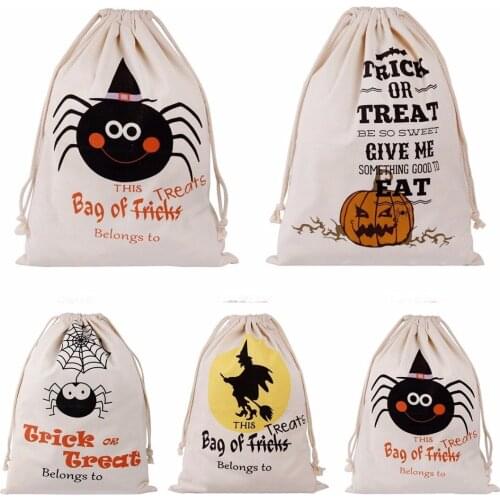 2018 New Halloween Pumpkin Spider Canvas Bag Beam Port Drawstring Sack Candy Gift Bag New