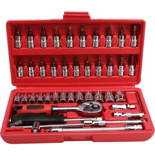 46pcs 1/4 Auto Repair Tool Spanner Socket Ratchet Torque Wrench Hand Kits