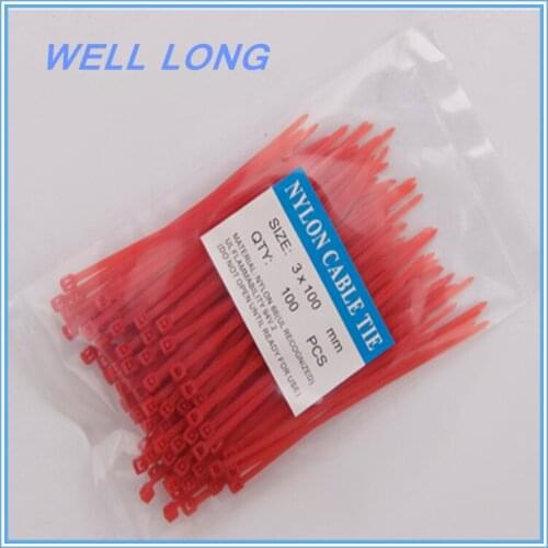 500pcs/lot 3*100mm Red Nylon Wire Cable Zip Ties, Cable Ties