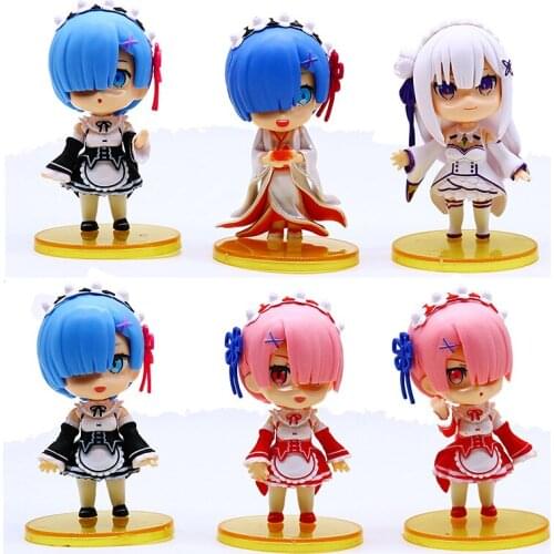 6pcs/set 10cm Re:Life In A Different World From Zero Rem Ram Emilia Q Version Kawaii Mini Doll PVC Figure Toy Gift For Kids
