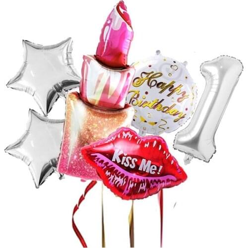 6Pc Party Balloon Lipstick Kiss Me 32 Inch Silver Number Balloon Helium Balloon Spa Party I Love You Wedding Birthday Balloon