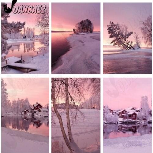 Snow Diamond Painting 5D Diy Winter Forest Cross Stitch Body Pink Mosaic Digital Sticker Diamond Embroidery Inlaid Room Decor
