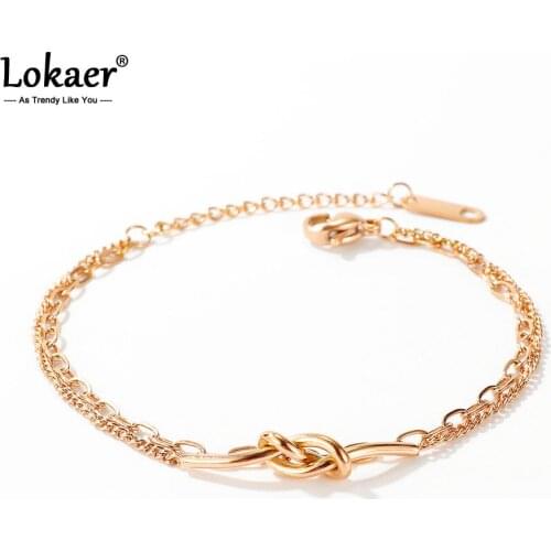 Lokaer Stainless Steel Creative Double Knotted Charm Beach Bracelets For Women Girls Bohemia Link Chain Bracelet Jewelry B17092
