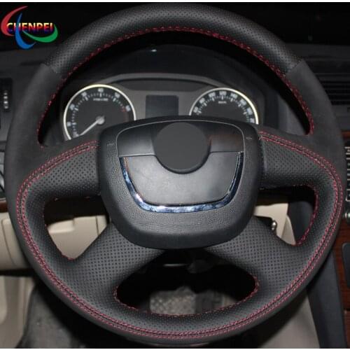 DIY Black Leather Steering Wheel Cover For Skoda Octavia Yeti Superb 2008-2013 Citigo Roomster Fabia 2009-2012 Car Accessories