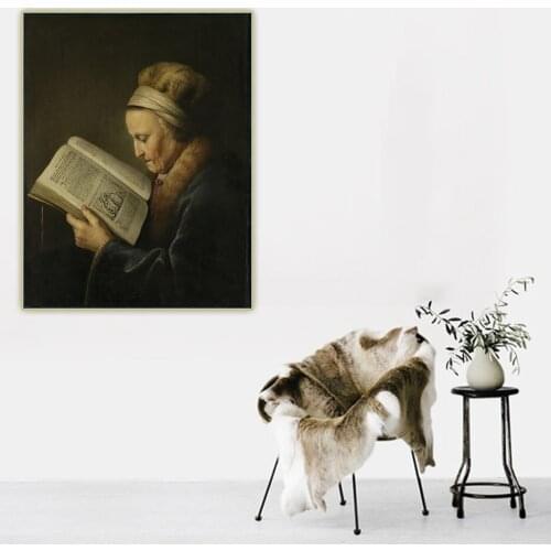 Citon《old woman reading book painting》Gerrit DOU Canvas Oil Painting Art Poster Picture Wall Background Decor Home Decoration