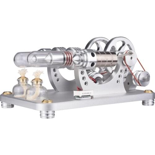 Two Cylinder Stirling Engine Model Generator Teaching Show Model with Voltage Meter and LED Lamp Bead