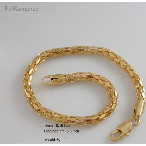 FOROMANCE / TOP QUALITY 8.3" MEN LADY YELLOW GOLD GP OVERLAY SNAKE SCALE SHAPED PATTERN BRACELET BANGLE 4MM WIDE LINK CHAIN