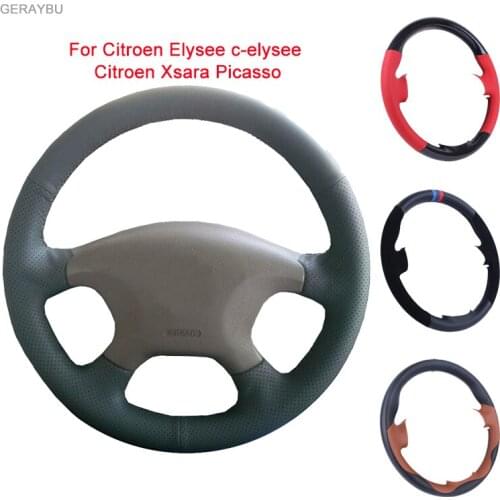 GERAYBU Custom DIY Black Artificial Leather Hand-sewn Car Steering Wheel Cover For Citroen Elysee c-elysee Citroen Xsara Picasso