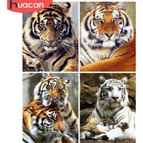 HUACAN Tiger Painting By Numbers DIY Room Wall Art Pictures By Number Animals 50x40cm For Adults Home Decoration