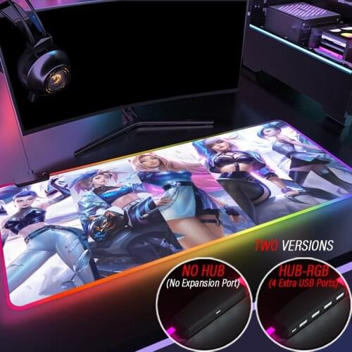 KDA Kawaii Girl League of Legends RGB Large Gaming Mouse Pad LED Lighting Mousepad LOL Seraphine Akali Kayn Ashe Desk Mat