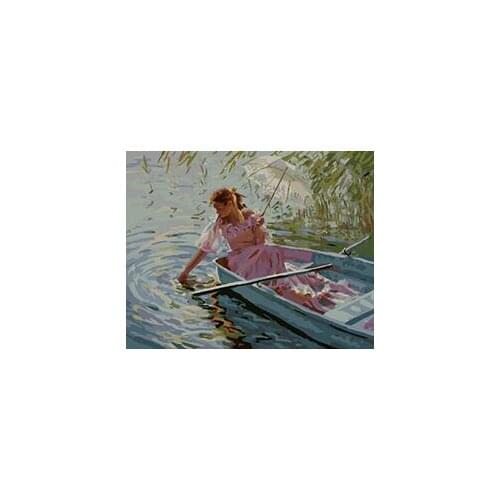 MaHuaf-W194 lady boating lakeside DIY painting by numbers hand painted coloring by numbers on canvas Wall Pictures
