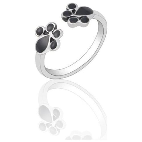 Fashion Simple Ladies Titanium Steel Ring Retro Cute Dog Cat Paw Footprints Ring Female Animal Adjustable Jewelry Christmas Gift