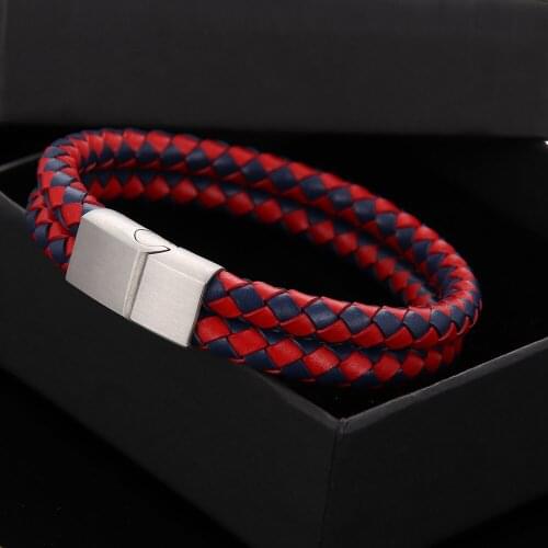 Fashion Bracelet Mens / Genuine Leather / Stainless Steel / Luxury / Mens Bracelet Woven Leather Magnet Bracelet Mens Jewelry