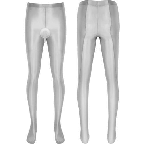 Men Glossy Stretchy Exotic Leggings Elastic Waistband Pantyhose Crotchless Bulge Pouch Tights Stockings Pants Lingerie Underwear