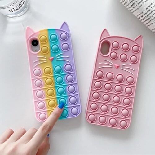 Relieve Stress Phone Case For iPhone 11 12 Mini Pro X XR XS Max 6 7 8 Plus SE 2 Cat Fidget Toys Ball Press Soft Shockproof Cover