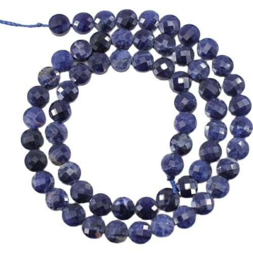 APDGG Natural Sodalite Stone 6MM Coin Faceted Blue-vein stone Loose Beads 15.5" Strands For Necklace Bracelet Jewelry Making DIY