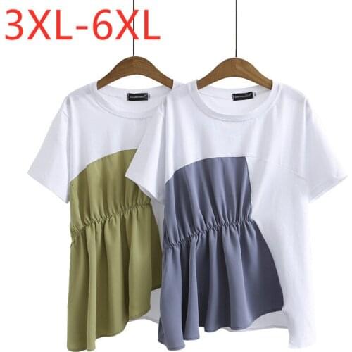 New 2021 Ladies Summer Plus Size Tops For Women Large Short Sleeve Loose Cotton White Ruffle Fold O-neck T-Shirt 3XL 4XL 5XL 6XL