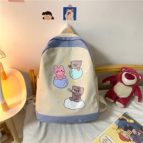 2021 New Schoolbag Female Korean Version Small Fresh Junior High School Campus Backpack Hit Color Cartoon Cute Girl Bag