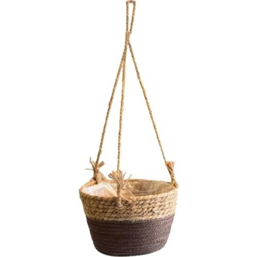 1pc Wicker Bamboo Seagrass Flower Pot Sea Grass Basket Storage Baskets Foldable Straw Patchwork Rattan Seagrass Garden Decor