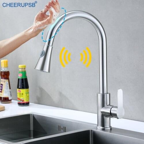 Smart Kitchen Sink Faucet Pull Out Touch Control Tap Deck Mounted Stainless Steel Crane Automatic Sensitive Intelligent Faucets