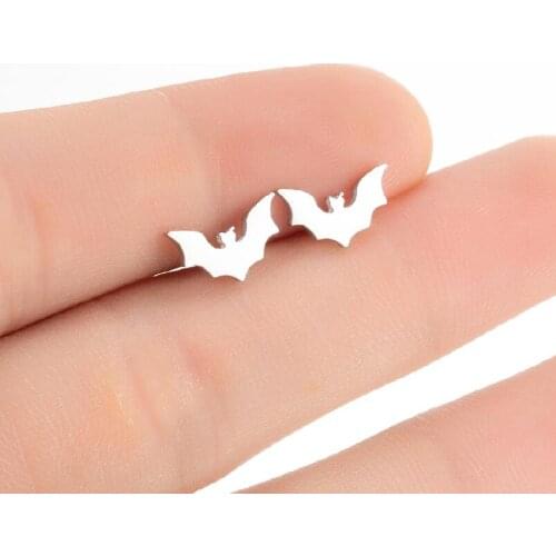 Punk Gothic Stainless Steel Bat Earring For Women Girl Small Animal Pendientes Tiny Small Piercing Jewelry Hiphop Halloween Gift