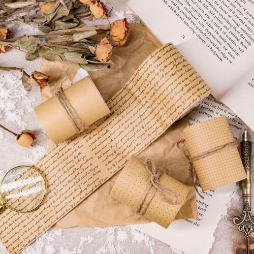 Vintage Grid Dots English Text Kraft Paper Sticker Package DIY Diary Journal Decoration Label Sticker Album Scrapbooking