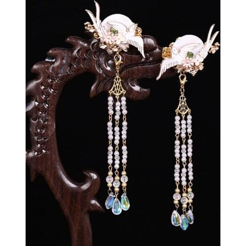 FORSEVEN 1 Pair Vintage Swallow Long Tassel Hair Pins Headpieces Ancient Chinese Hanfu Wedding Dress Hair Jewelry Accessories