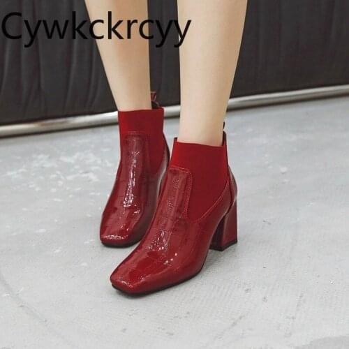 Winter The New fashion Square head Thick heel Women boots Simple temperament Plus velvet Keep warm High heel Women boots 34-48