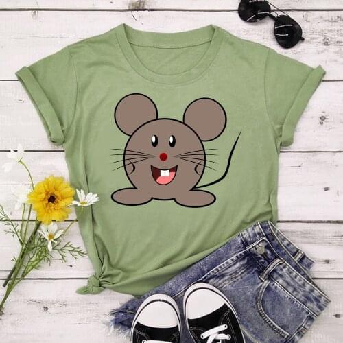 Mouse Print T-shirts Women Summer 2021 Graphic Tees Funny Shirts For woman tshirts Crew Neck Tops TX8365