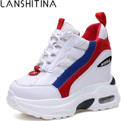 2020 New Summer Women Platform High Heels Leather Breathable Wedge Casual Shoes 9CM Mesh Thick Sole Sneakers Woman Outdoor Shoes