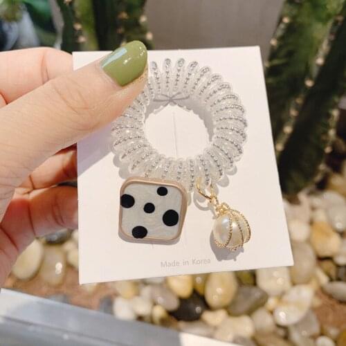 Telephone Line Hair Ties for Women Fashion Wave Point Pearl Hair Bands Girl Rhinestone Scrunchie