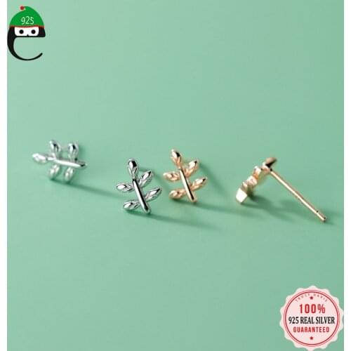 ElfoPlataSi Real 925 Sterling Silver Fashion Sweet Leaves Charm Stud Earring For Women Wedding Valentines Day Jewelry DD1000