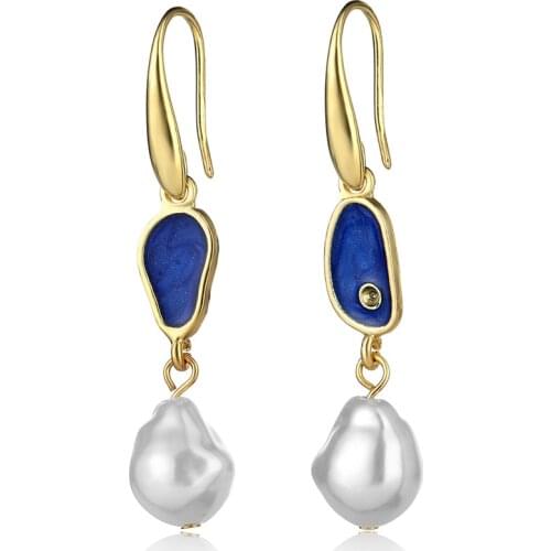 Women Party Earrings Blue Drop Oil Shell Pearl Pendant Earrings Ins Fashion Jewelry Dangle Earrings Zinc Alloy Earring