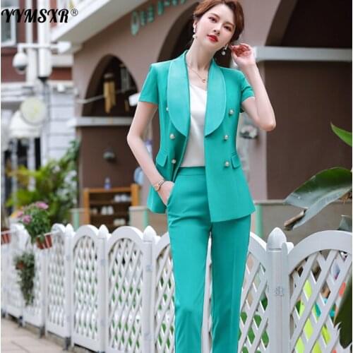 S-4XL Summer New Suit Female Short-sleeved Professional Wear Temperament Goddess High-end Net Red Small Suit Pants 2-piece Set