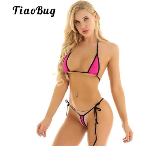 TiaoBug Women Wild Style Minimal Cover Micro Sexy Bikini Set Halter Self-tie Bra Tops with G-String Lingerie Swim Bathing Suit