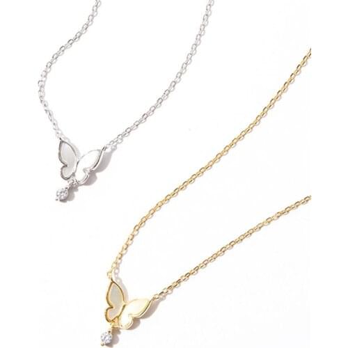 Sole Memory Shell Butterfly Tassel Crystal Water Droplets 925 Sterling Silver Clavicle Chain Female Necklace SNE548