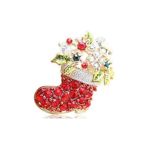 ZOSHI Wholesale Brooch Pins Christmas boots brooch fashion red christmas socks pin corsage gift colorful crystal jewelry
