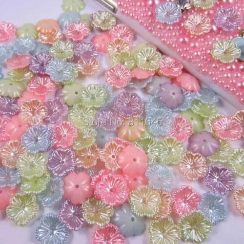 1000pcs 13mm Mixed Color Acrylic Pearl Flower Bead Cap Beads For Sewing Bow Center Wedding Jewelry Mobilephone DIY Accessories