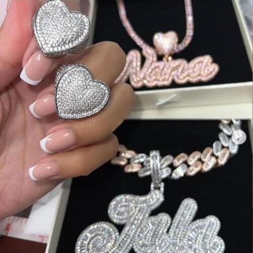 2021 Wholesale HipHop Iced Out Bling 5A Cubic Zirconia Fashion Big Heart shape Ring For Men Women party wedding Delicate Jewelry