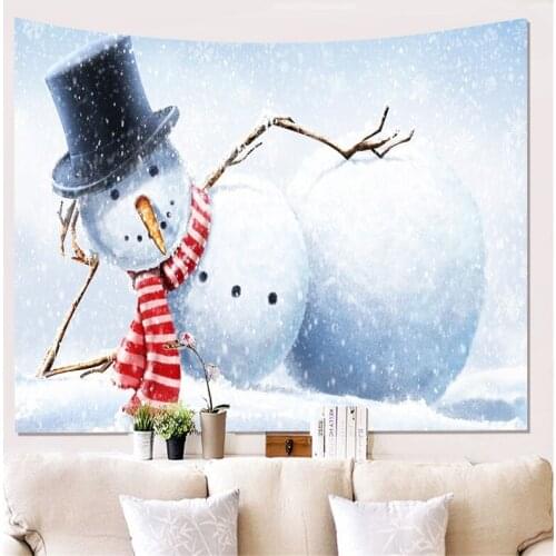 3D Snowman Wall Tapestry Backdrop Decor Art Wall Blanket Home Living Room Office Art Wall Merry Christmas Ornament