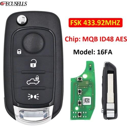 4 Button Remote Car Key FSK 433.92Mhz MQB Megamos AES ID48 Chip SIP22 Blade for Fiat 500X Egea Tipo 2016 2017 2018 Model 16FA