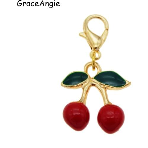 4pcs Red Cherry with Lobster Clasp DIY Bag Key Jewelry Bracelet Gold Beads Plant Alloy Earrings Necklace Bangle DIY Pendants